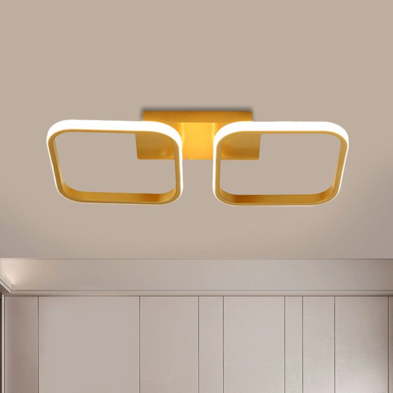 Square Study Room Semi Mount Lighting Acrylic LED Modern Ceiling Lamp in Gold, Warm/White Light