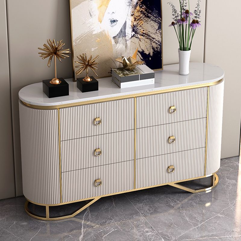 Glam Horizontal Dresser Stone Top Drawers Storage Dresser for Bedroom