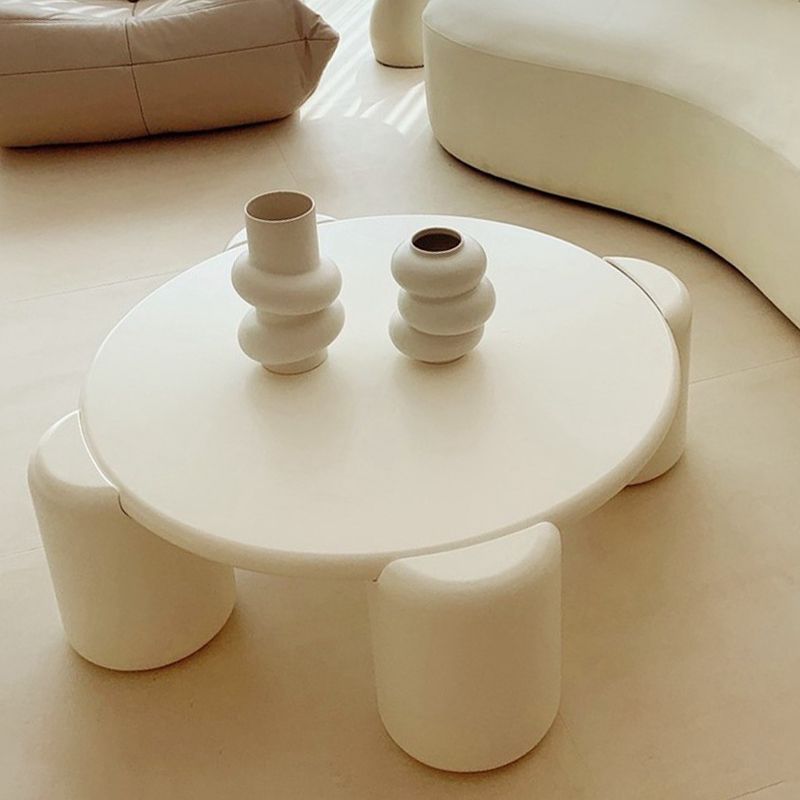 Round Wood Coffee Table White 4 Legs Cocktail Table for Home