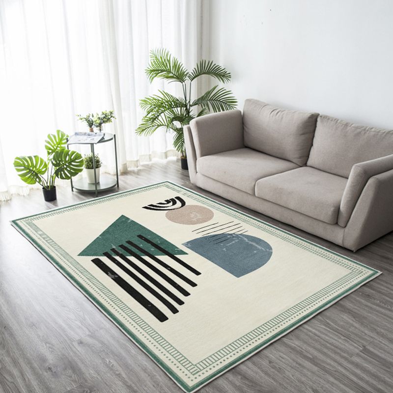 Dark Green Modern Rug Polyester Leaves Rug Non-Slip Backing Rug for Living Room