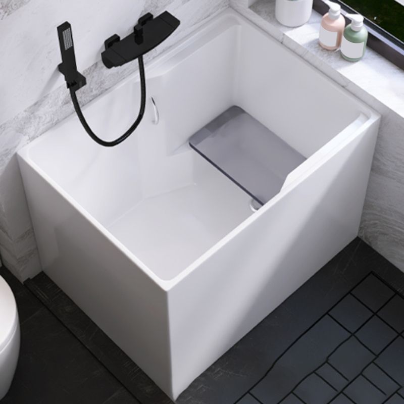 Modern Rectangular White Bathtub Acrylic Back to Wall with Drain Bath Tub