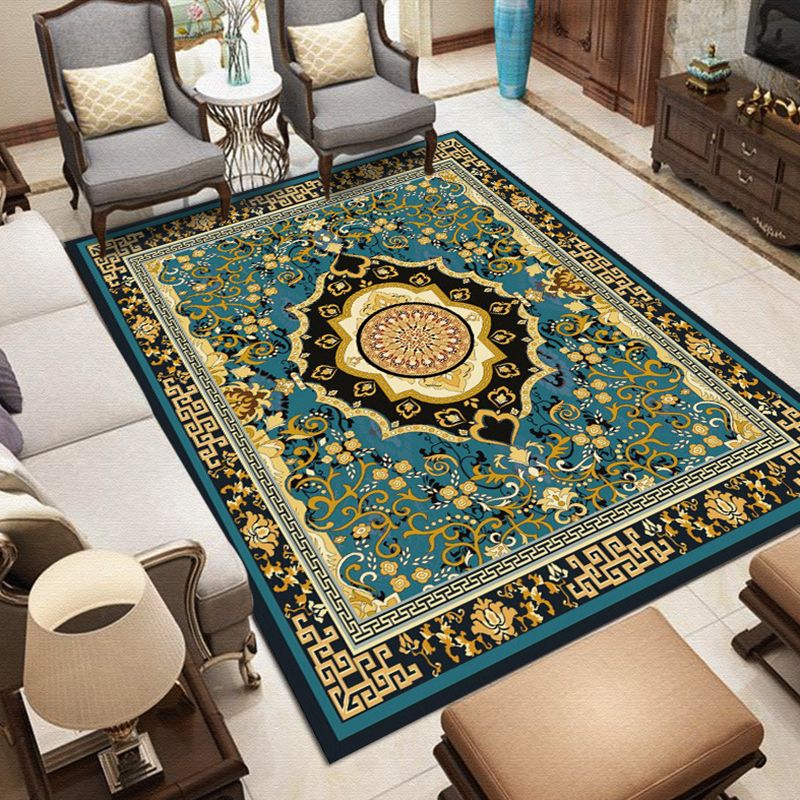 Moroccan Medallion Print Carpet Nostalgia Carpet Polyester Stain Resistant Carpet for Home Decor