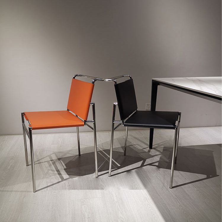 Faux Leather Dining Chairs Industrial Side Chair with Metal Legs