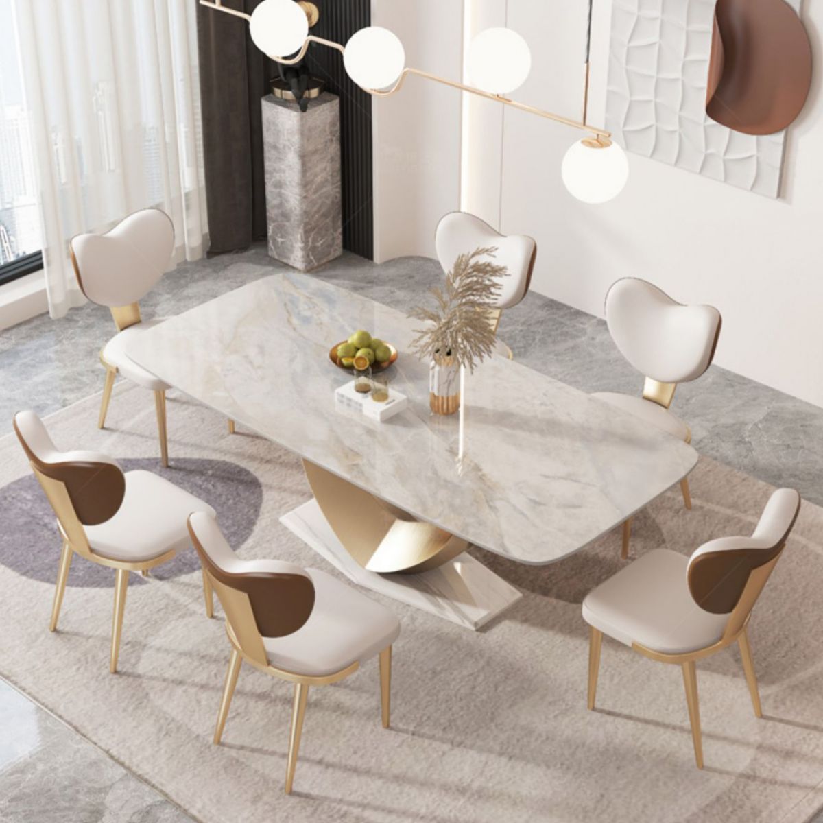 1/4/5/7/9 Pieces Dining Chairs Set  Sintered Stone Dining Table Set Rectangle Table