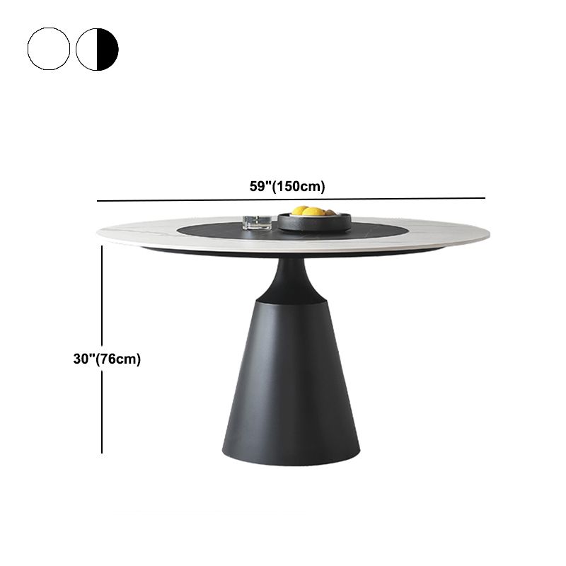 Modern Round Pub Table Stone Top Black Base Pedestal Casual Dining Table