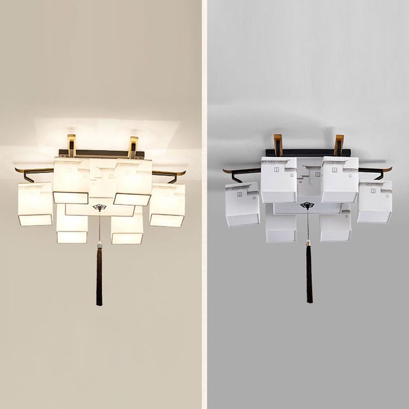 Chinese Style Fabric Flush Ceiling Light 5 Size for Optional Flush Light for Living Room