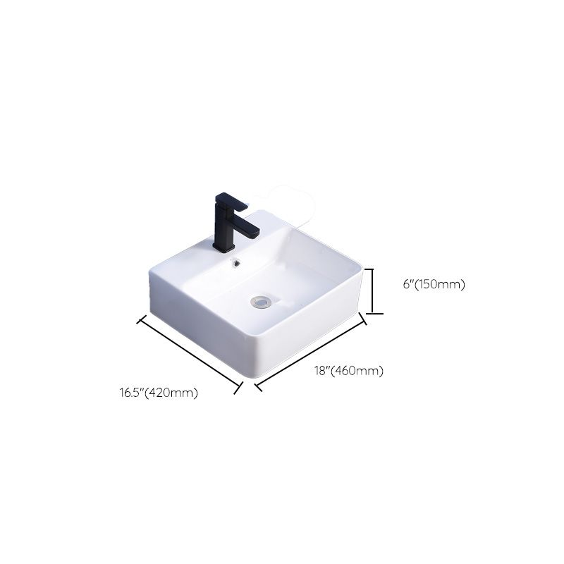 Modern Bathroom Sink Ceramic Rectangular White with Single Faucet Hole Vessel Sink