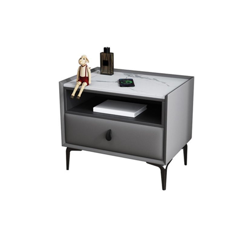 Stone/Wood Night Stand 19.69" Tall Modern 1 - Drawer Nightstand