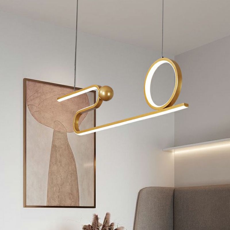 Gold Linear Island Lighting Minimalist Style Metal LED Ceiling Hang Lamp for Restaurant