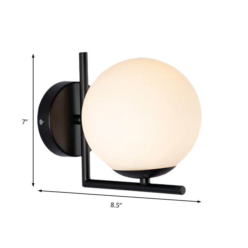 1 Bulb Globe Wall Mounted Light Fixture Modern Black Opal Glass Lighting with Frame Decoration
