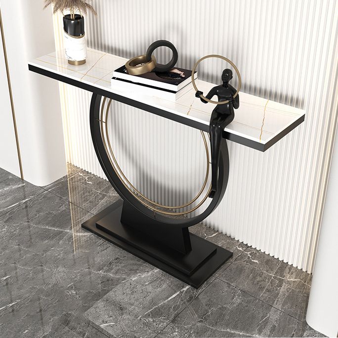 Glam Rectangle Console Table 31.5" Tall Stone Accent Table with 1 Shelf