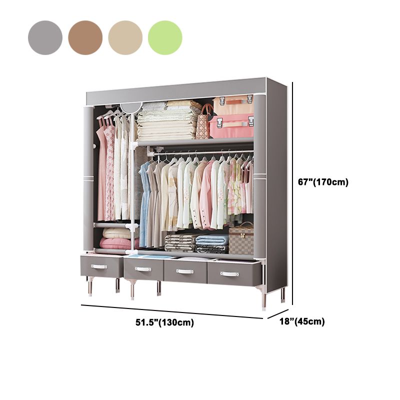 Contemporary Style Wardrobe Armoire Steel Frame Wardrobe Cabinet with Drawers