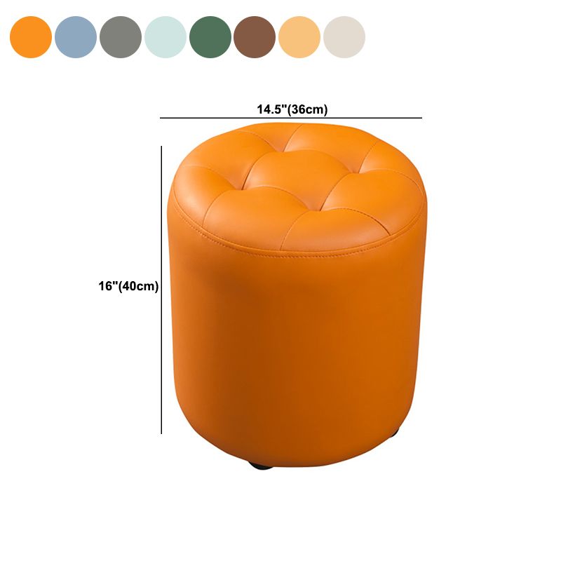Contemporary Pouf Ottoman Genuine Leather Tufted Upholstered Solid Color Ottoman