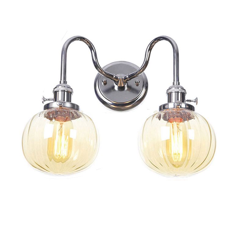 Industrial Vanity Lighting Glass 2-Light Vanity Wall Lights in Silver