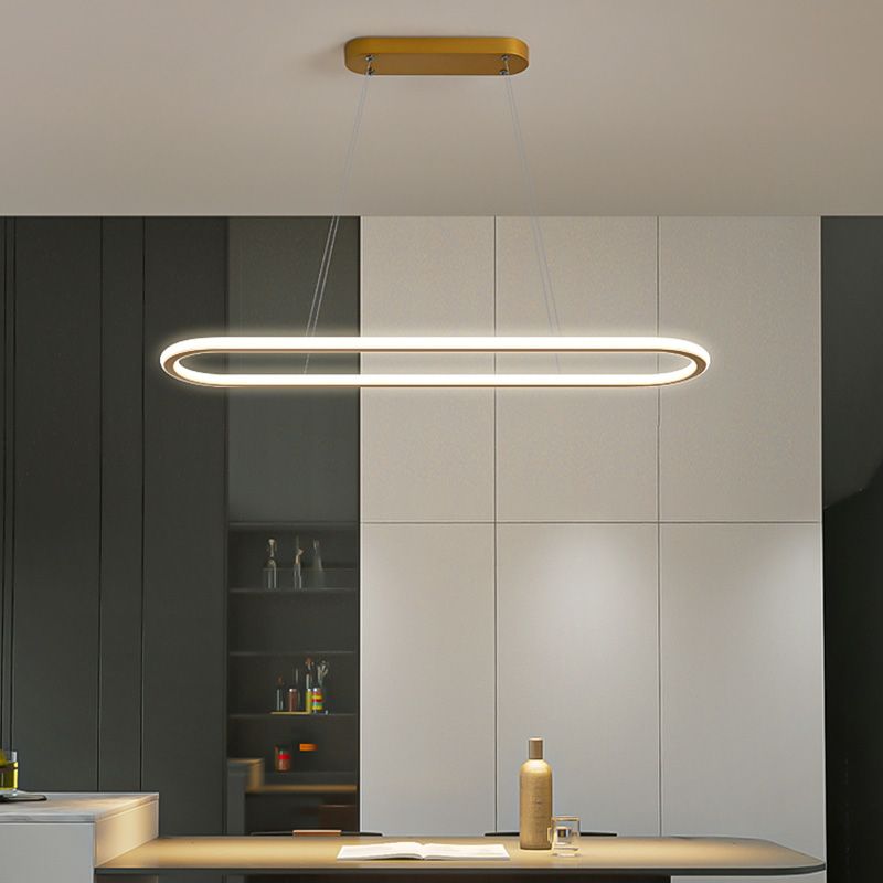 Minimalist Oval Island Lighting Fixture Metal Dinning Room LED Island Ceiling Light