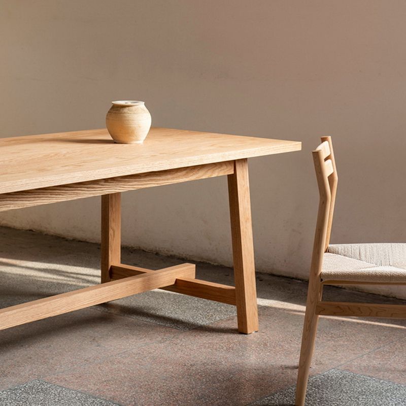 Mesa de comedor moderna con base de caballete rectangular, mesa fija de madera maciza