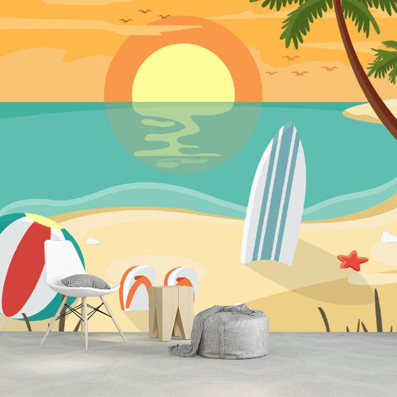 Carta da parati murale con spiaggia al tramonto, rivestimento murale decorativo in tessuto non tessuto per la camera dei bambini