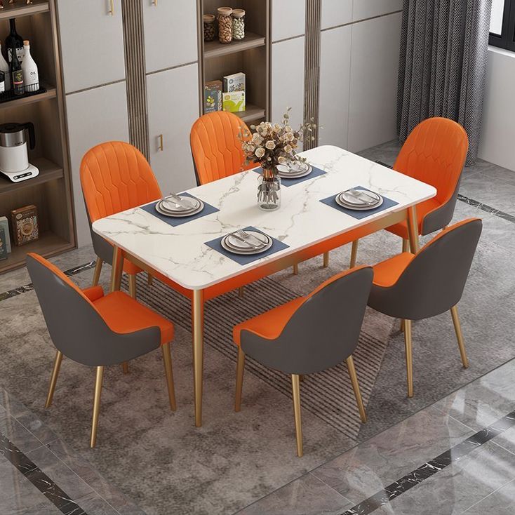 Traditional Luxury Dining Table White Top Rectangle 4 Legs Table for Home