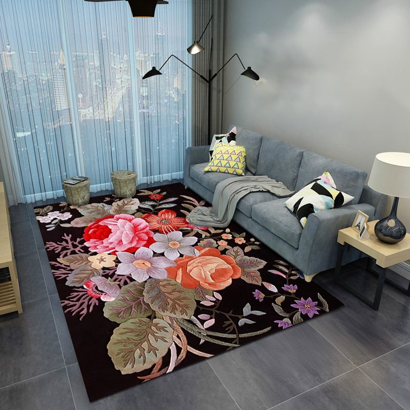 Yellow Modern Area Rug Polyester Plants Rug Non-Split Backing Carpet for Living Room