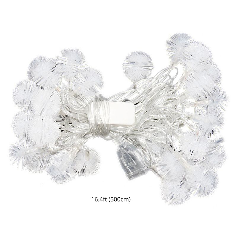 White Pompom LED String Light Modernism Plastic Solar Festive Light for Outdoor