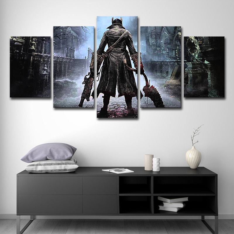 Hunter Game Scene Canvas Print Multi-Piece Kids Style Bedroom Wall Art Decor in Blue