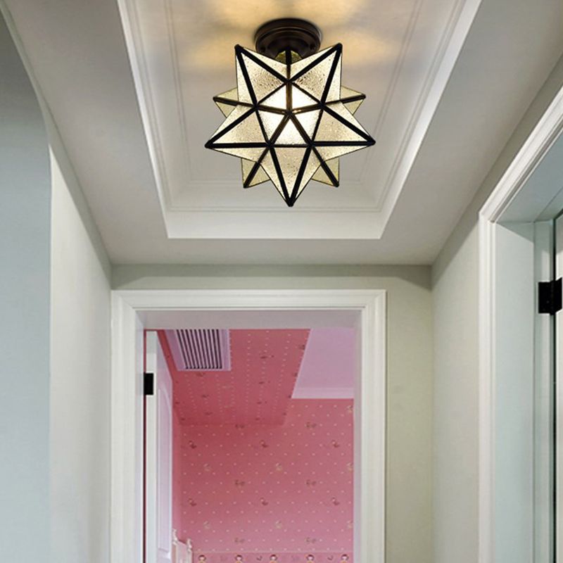 Glass Semi Flush Mount Light Star Shape Vintage Semi Flush Ceiling Light