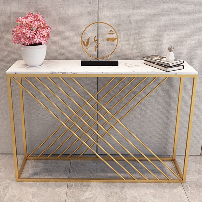 Glam Console Accent Table Rectangle Sofa Console Table in Marble