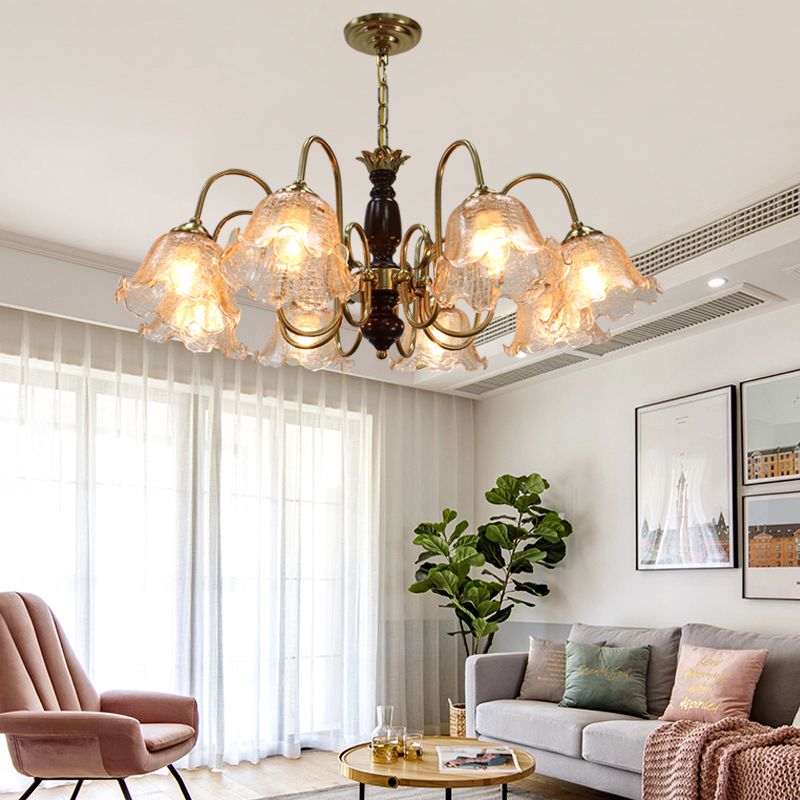 Gold Chandelier Lamp American Multi Light Hanging Light with Wood for Living Room