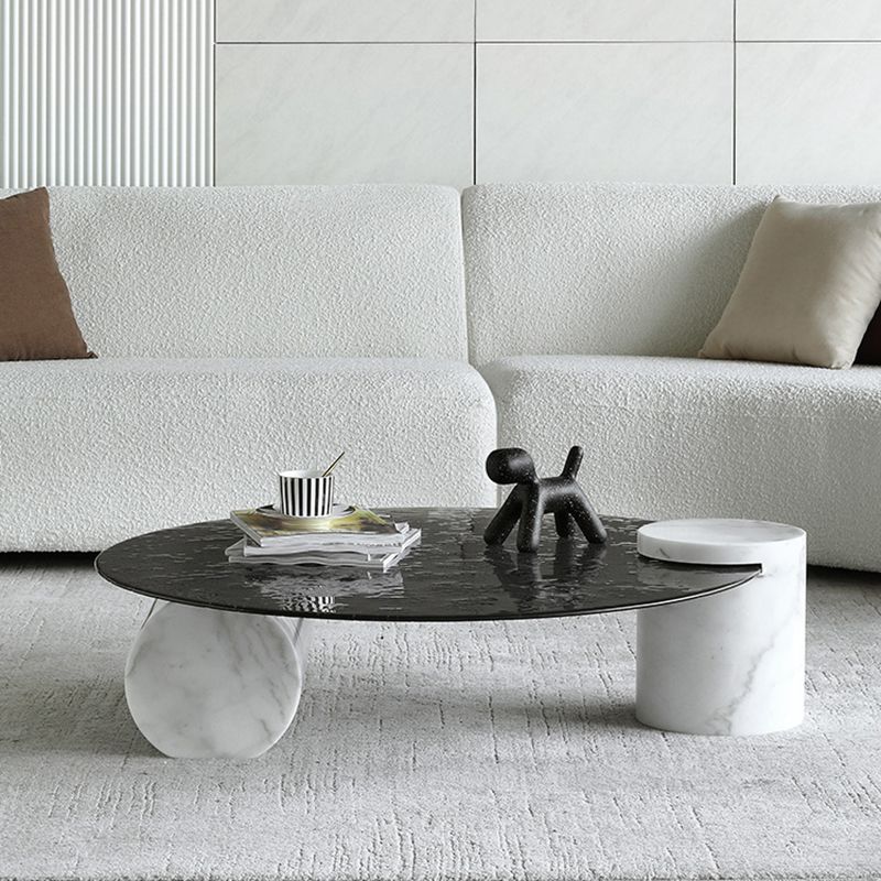 Round Clear Glass Coffee Table2 Legs Base 1 Single Cocktail Table