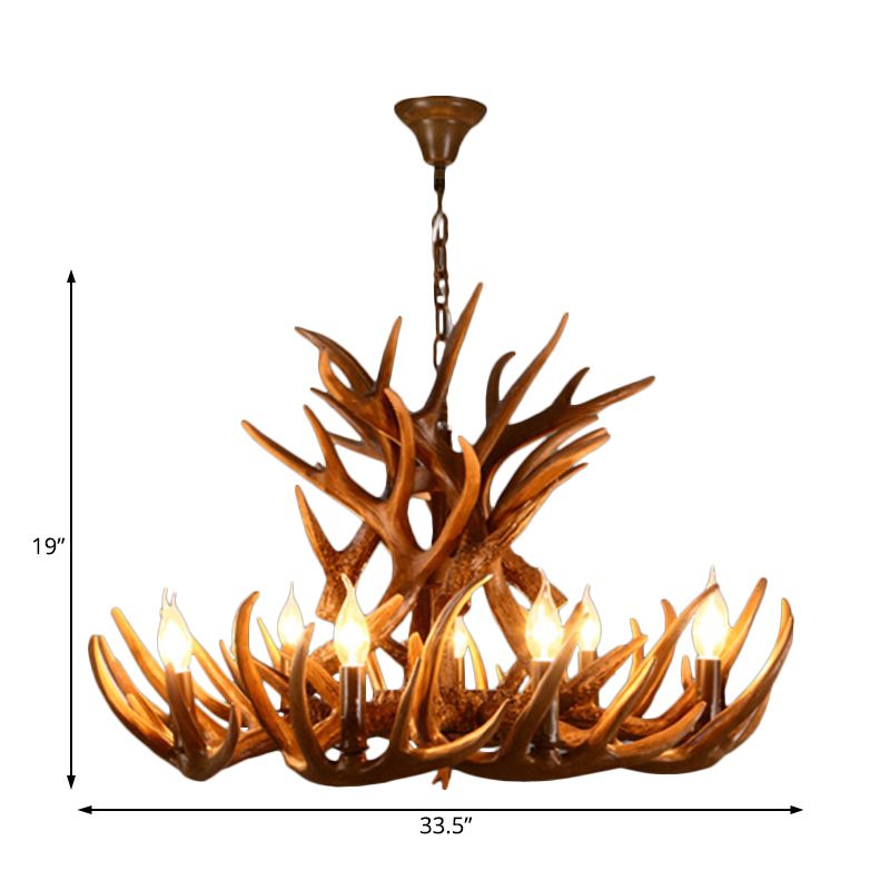 Hars Candelabra kroonluchter lamp landelijk 9-head restaurant hanger plafond licht in bruin
