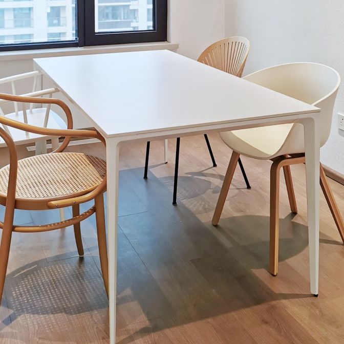 Rectangle Sintered Stone White Dining Table Simplicity 4 Legs Table for Dining Room