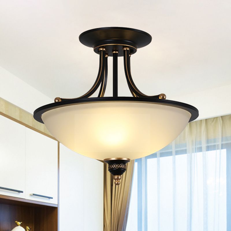 3 Heads Ceiling Lighting Traditional Bowl Frosted Glass Chandelier Light Fixture for Dining Room