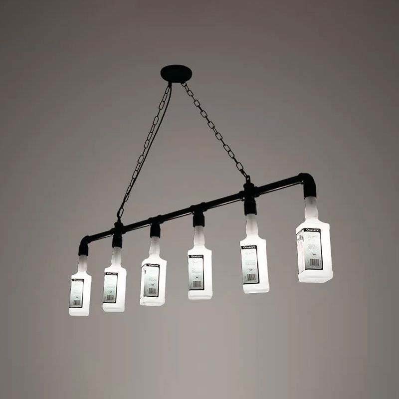 1/6/9-Bulb Frosted White Glass Island Lamp Loft Style Black Wine Bottle Restaurant Plafond Suspension Lamp