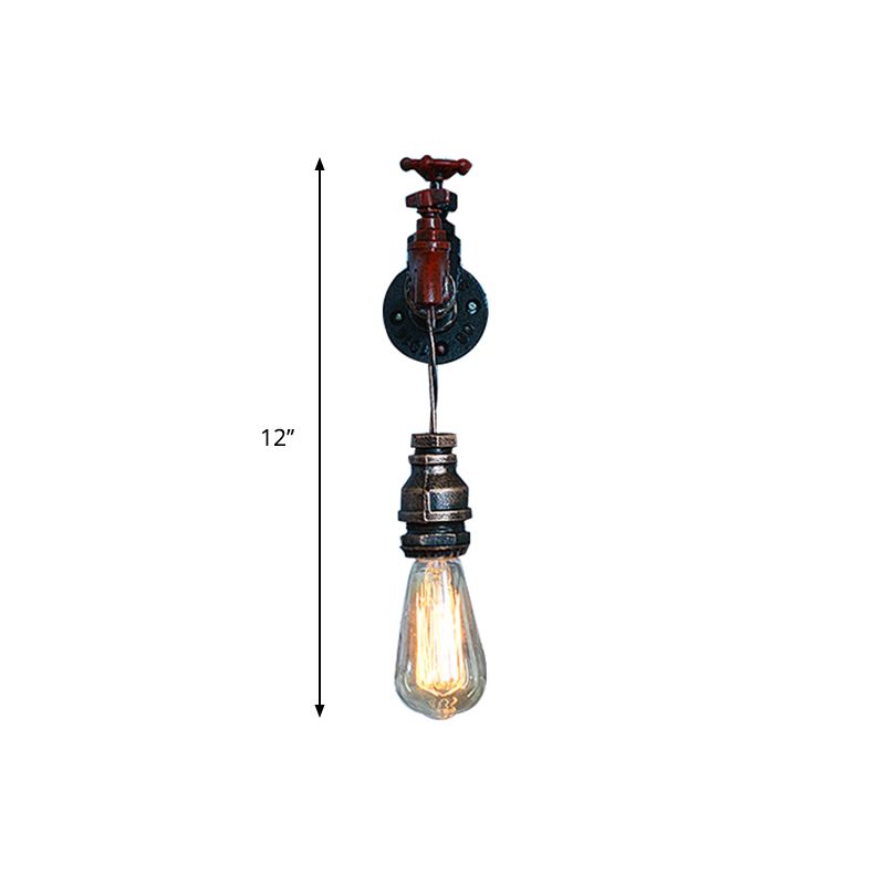 Steampunk Style Open Bulb Wall Hanging Light with Faucet 1 Light Iron Wall Mount Fixture in Bronze