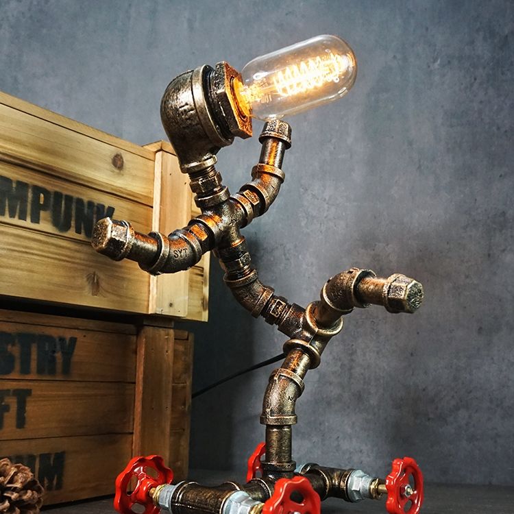 Metal Robot Night Lamp Industrial Steampunk Style 1-Light Bedroom Table Light