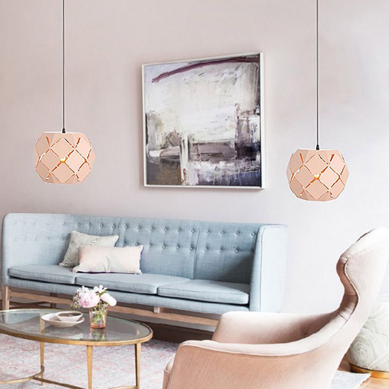 Lampe suspendue au laser métal minimaliste 1 éclairage pendentif de salon léger en rose