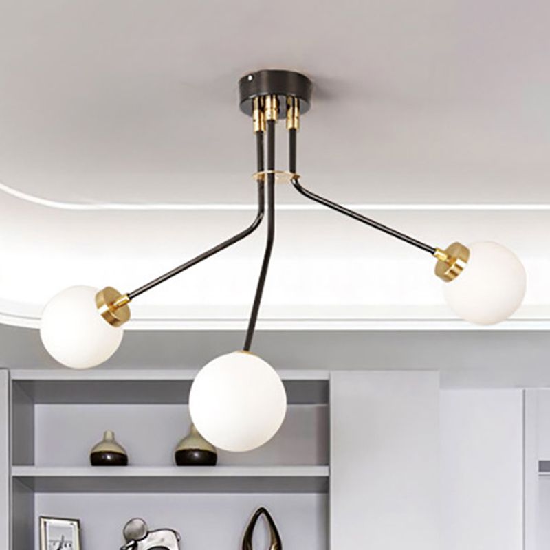 Multiple Rod Metal Semi Flush Lighting Modern 3/7 Lights Black Semi Flush Ceiling Lamp Fixture for Dining Room