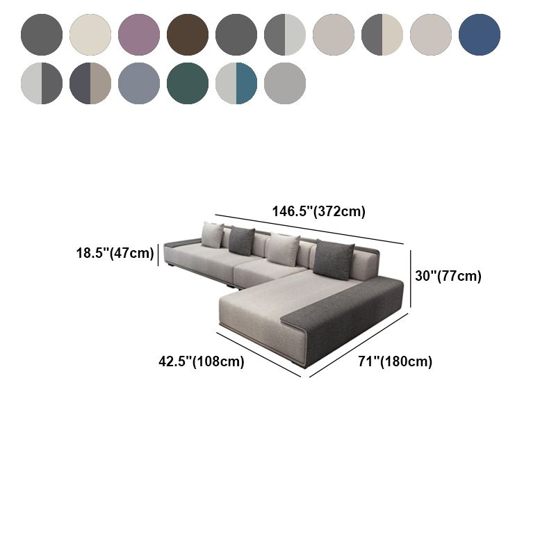 Contemporary L-Shape Sofa & Chaise with Bolster Pillows for Living Room