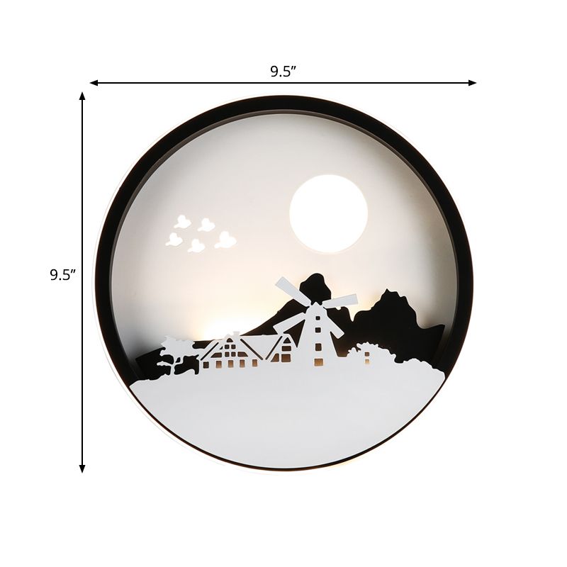 Black Round House Mall Moundage Lampe Contemporary Style LED Metallic Mural Light For Guest Room