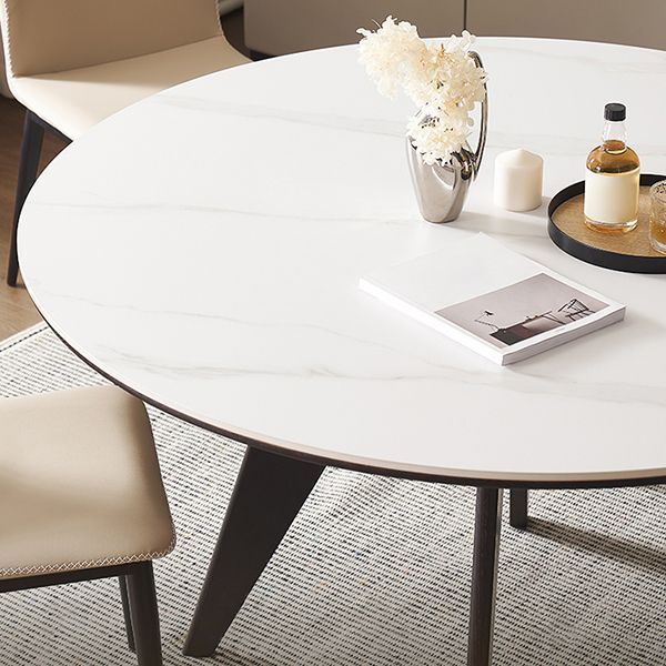 48 Inch Modern White Stone Top Dining Table with 4 Black Oak Legs