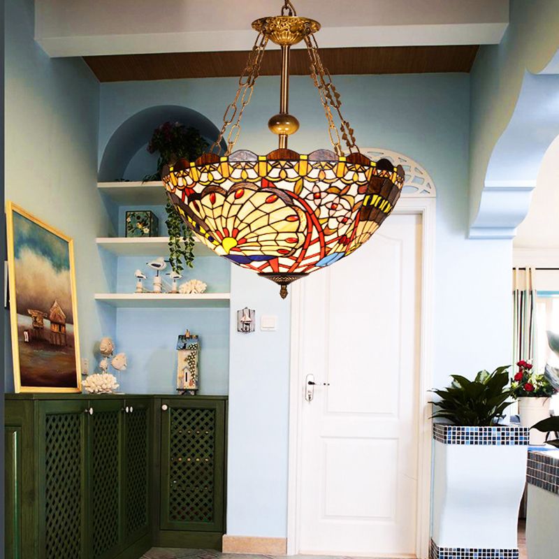 3 lampadine ciotola illuminazione lampadario con tonalità in vetro colorato Light vittoriano a sospensione in più colori