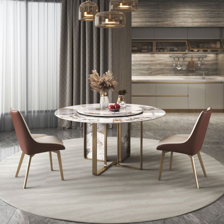 Round Dining Set 1/3/4/5/7 Pcs Stone Dining Table and Upholstered Chairs
