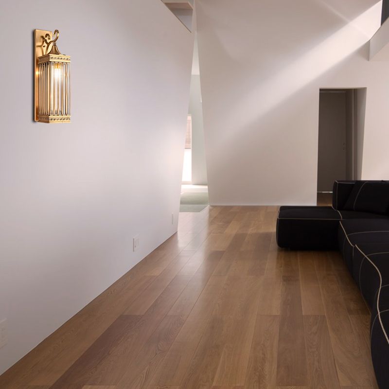 1/3-Head Rectangle Sconce Light Fixture Traditional Brass Metal Wall Light Sconce for Foyer, 18"/24.5" H