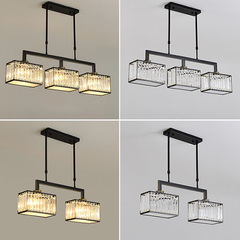 Modern Simple Island Pendant Rectangle Shade Crystal Island Lights for Restaurant