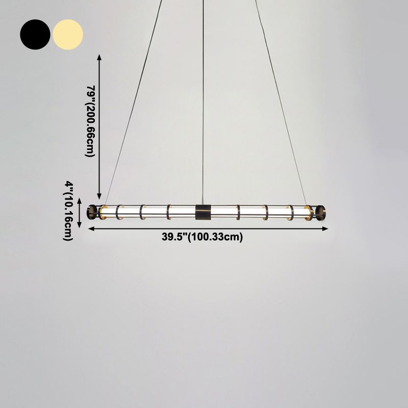 Postmodern Island Lighting Linear Glass Chandelier Light Fixture for Dining Room