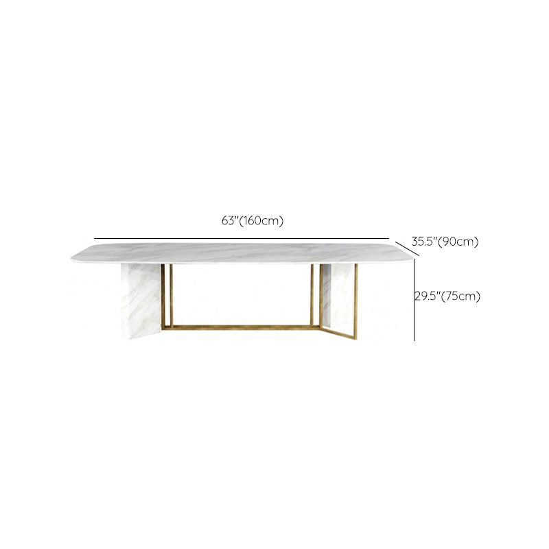 Glam Style Faux Marble Table Dining Rectangle Table with Metal Legs for Kitchen