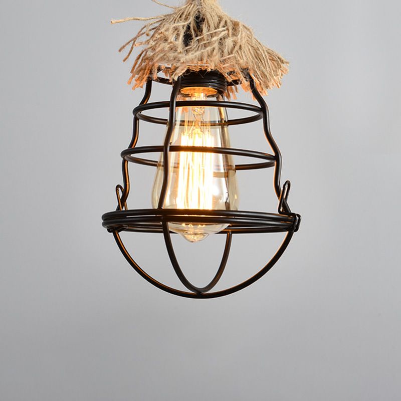 Cage Pendant Lamp Modern Multi-Head Island Lighting Fixtures with Metal Shade without Plants