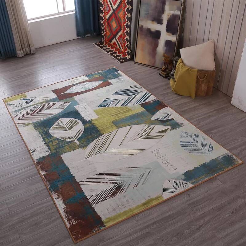 Multi Colored Living Room Rug Moroccan Patchwork Print Rug Synthetics Non-Slip Backing Pet Friendly Stain Resistant Rug
