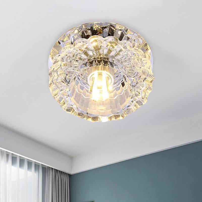 Clear Crystal Flush Mount Lighting Fixture Flower LED Contemporary Ceiling Lamp for Corridor