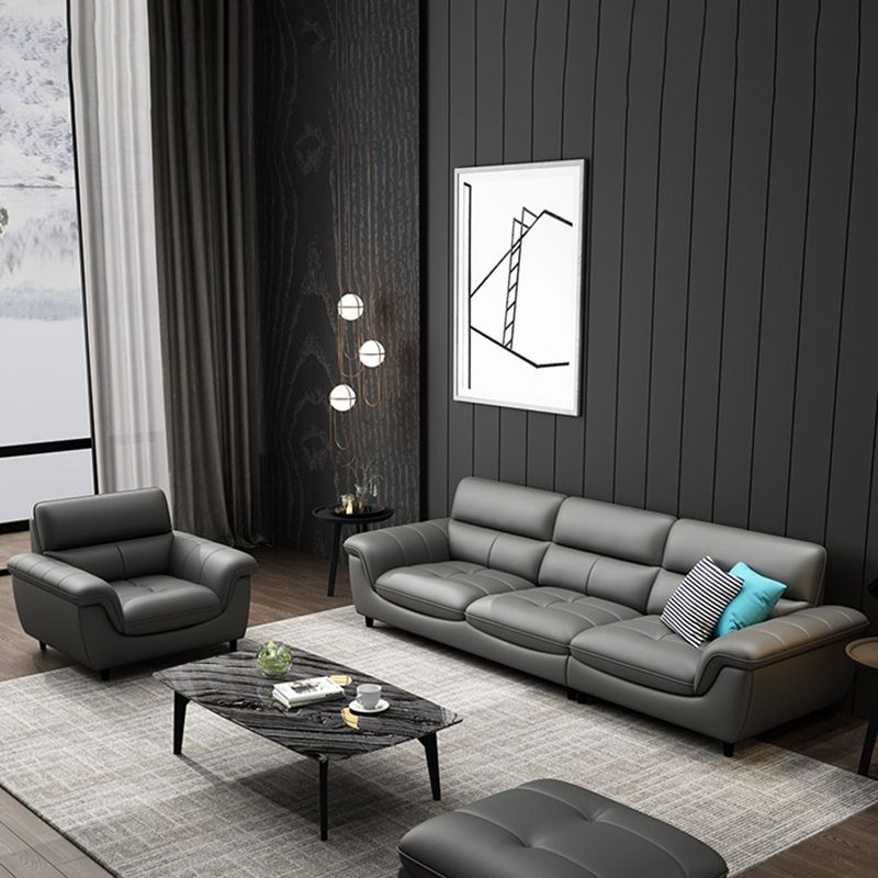Stationary Stain Resistant Genuine Leather Living Room Flared Arm Sofa